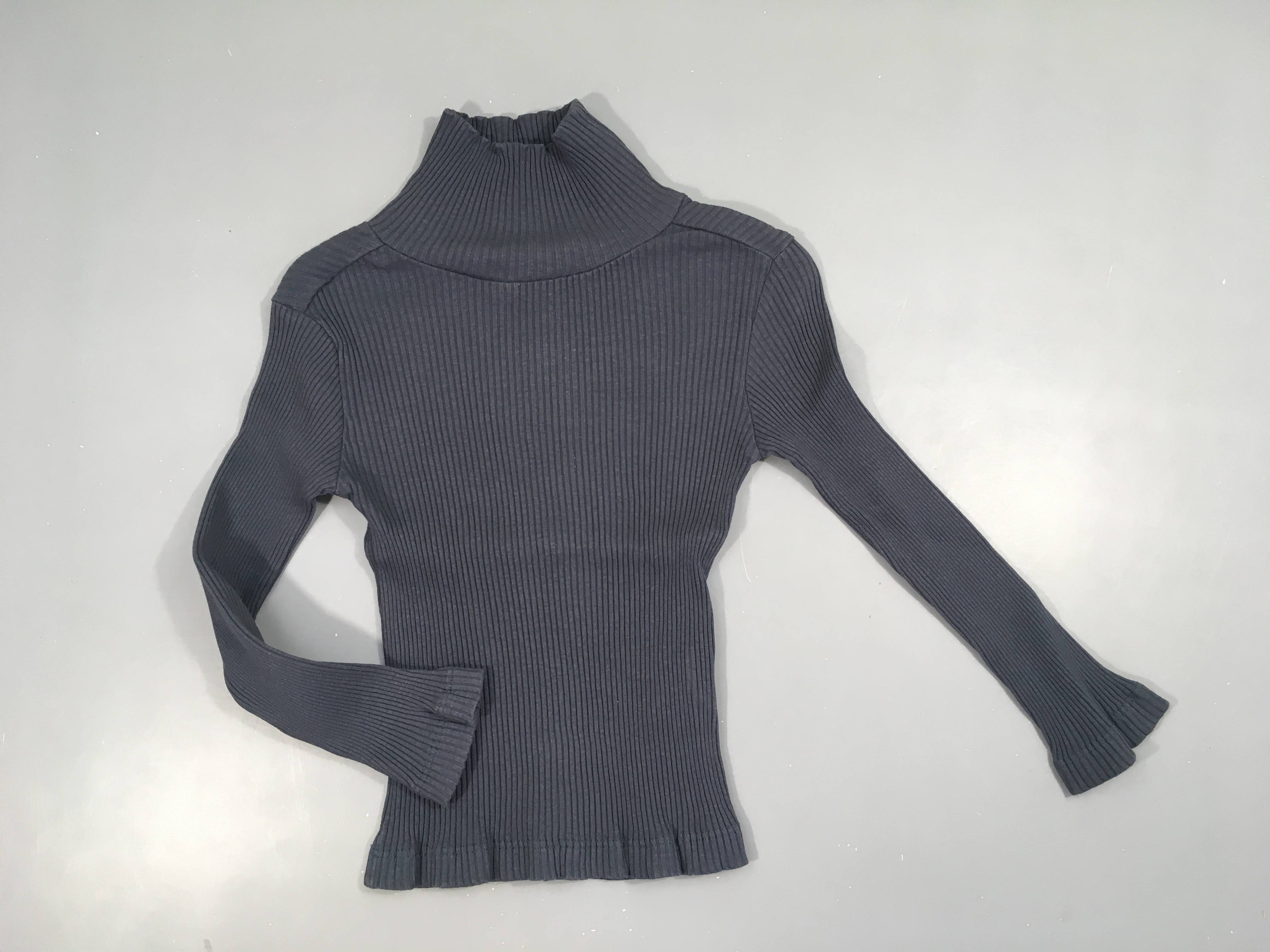 T-shirt m.l gris foncé côtelé col roulé