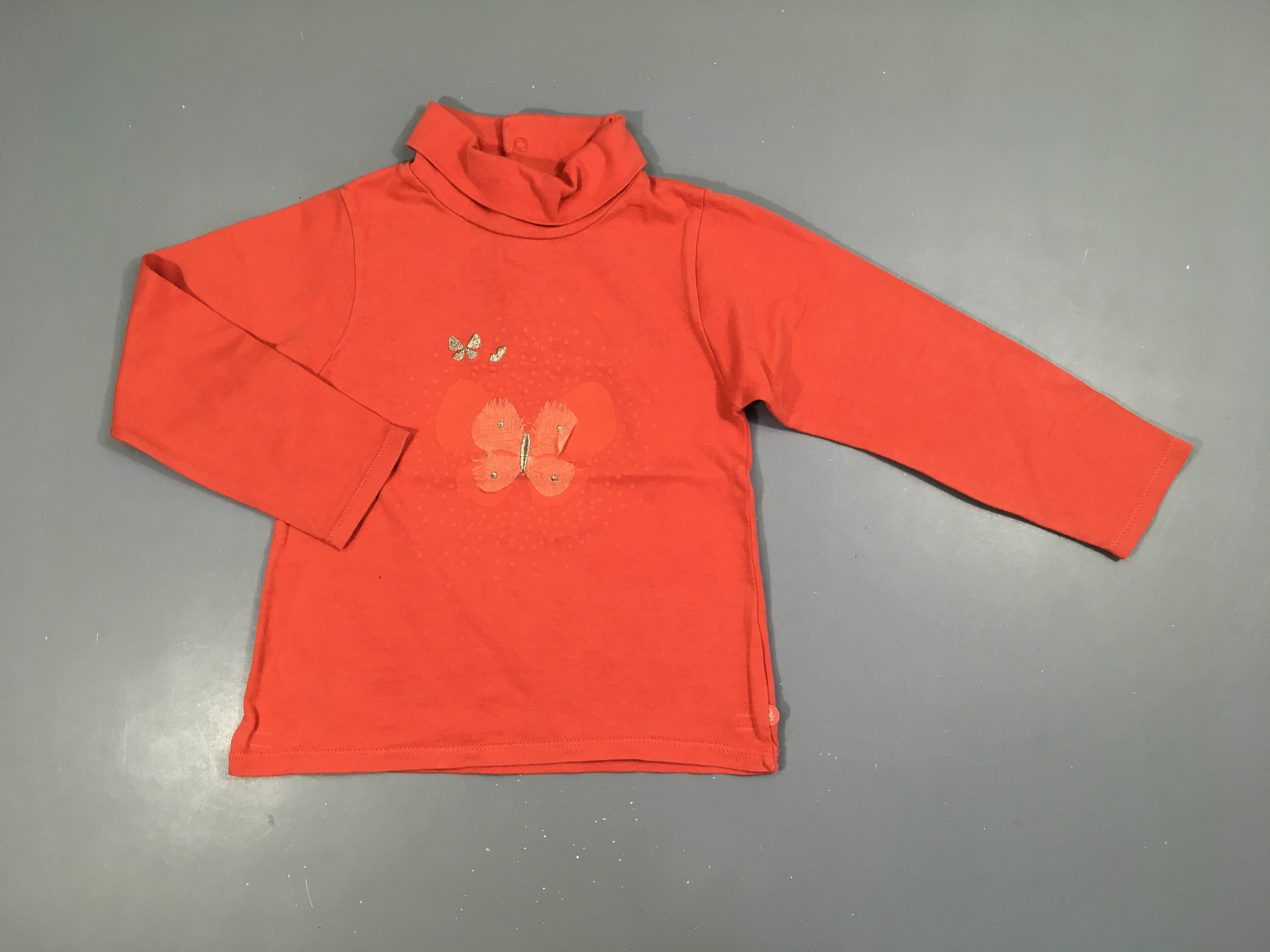 T-shirt m.l orange col roulé papillons