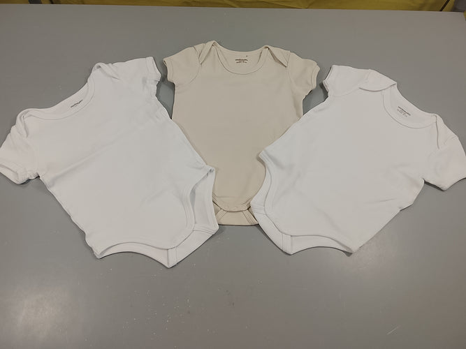 Lot de 3 bodies m.c, 2 blancs  et 1 beige  clair, moins cher chez Petit Kiwi
