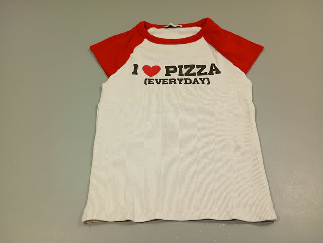 T-shirt m.c côtelé rouge et blanc  "i love pizza" (taille petit), moins cher chez Petit Kiwi