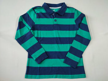 Polo m.l jersey rayé bleu/vert