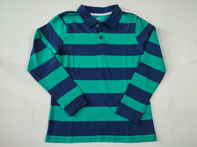 Polo m.l jersey rayé bleu/vert, moins cher chez Petit Kiwi