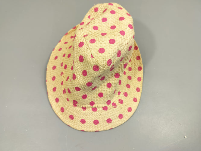 Chapeau paille beige à pois rose  53cm, moins cher chez Petit Kiwi