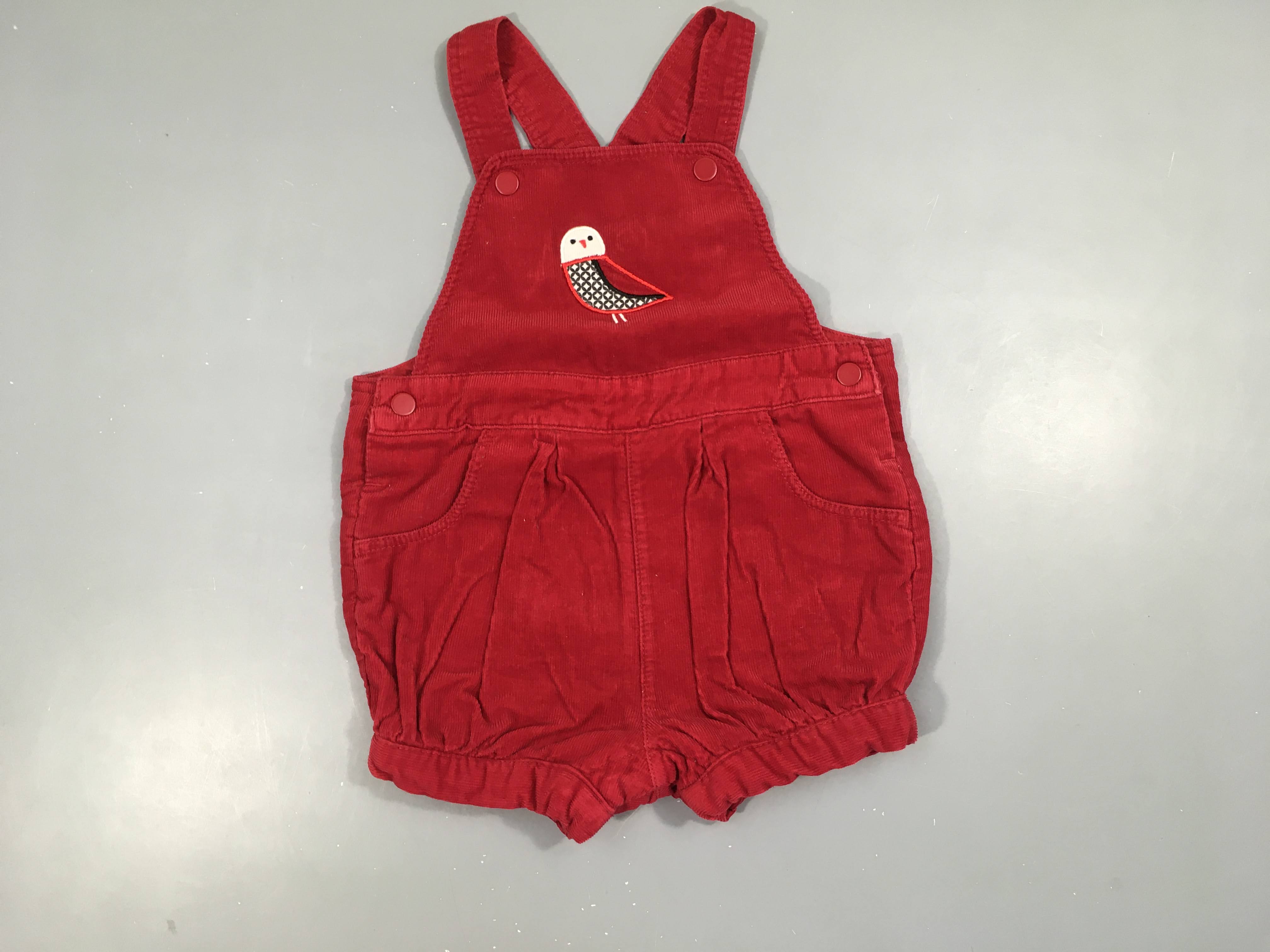 Salopette short velours côtelé rouge oiseau