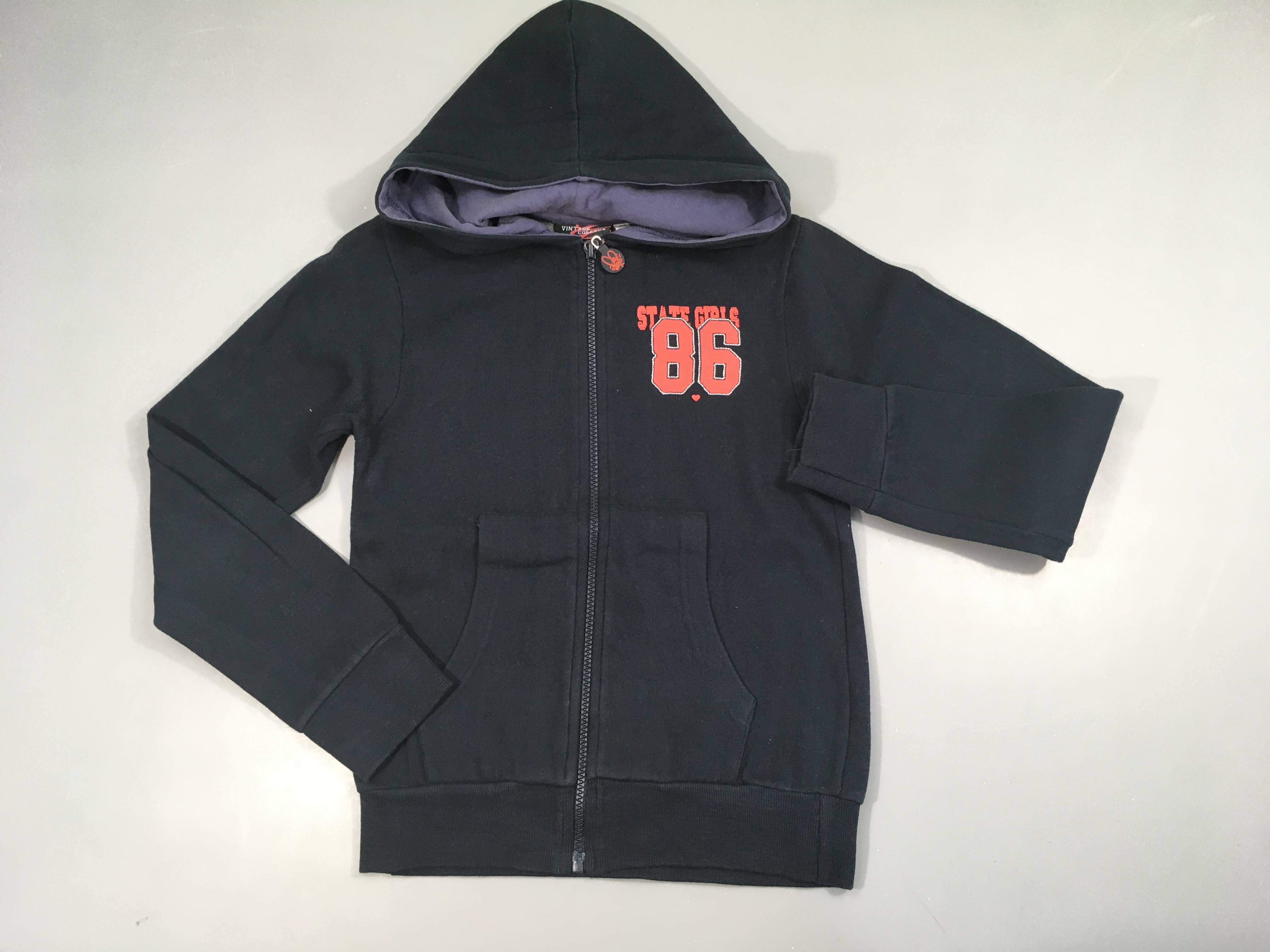 Sweat zippé à capuche bleu foncé 86, légèrement bouloché