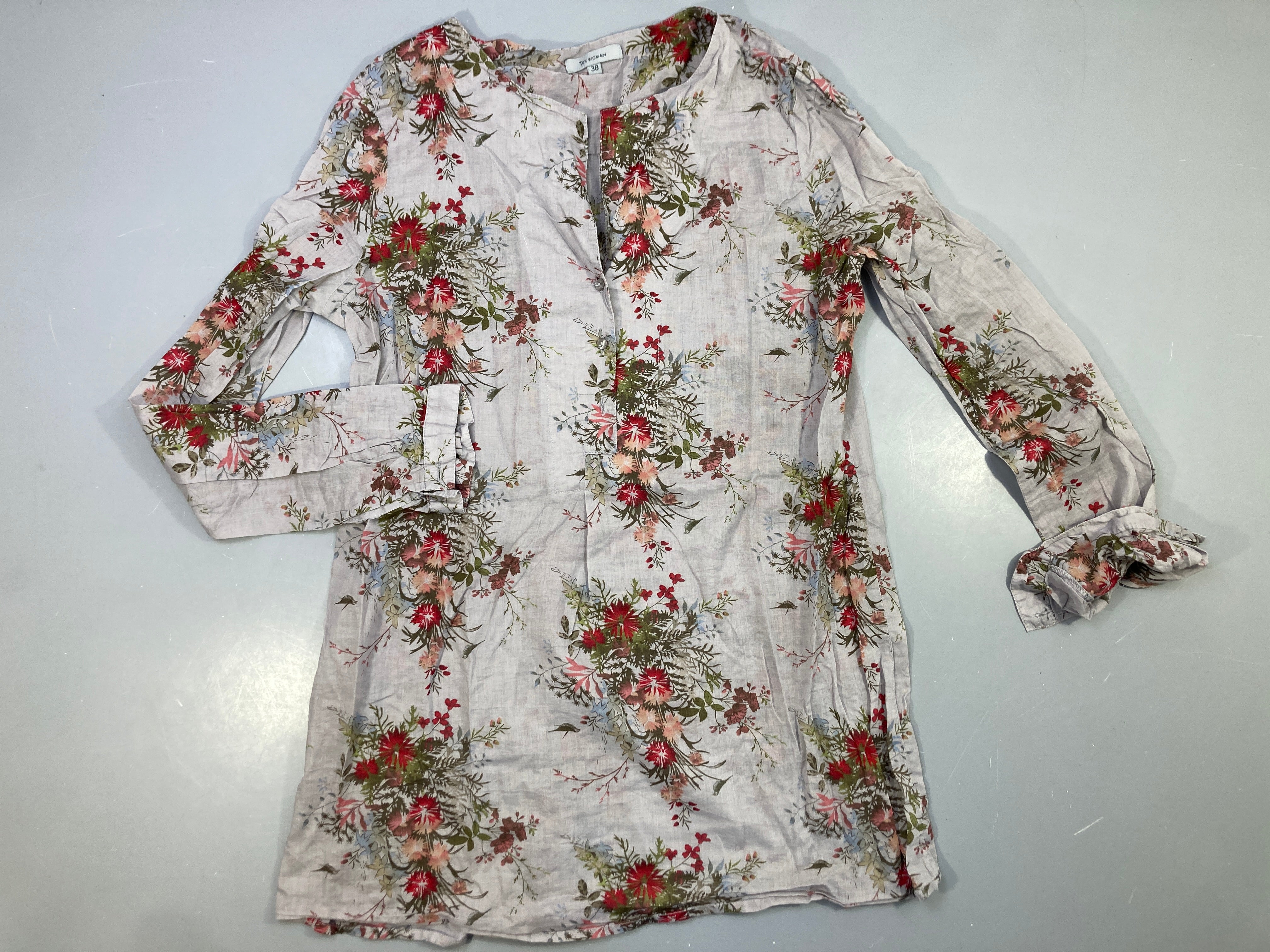Blouse ml de grossesse grise fleurie