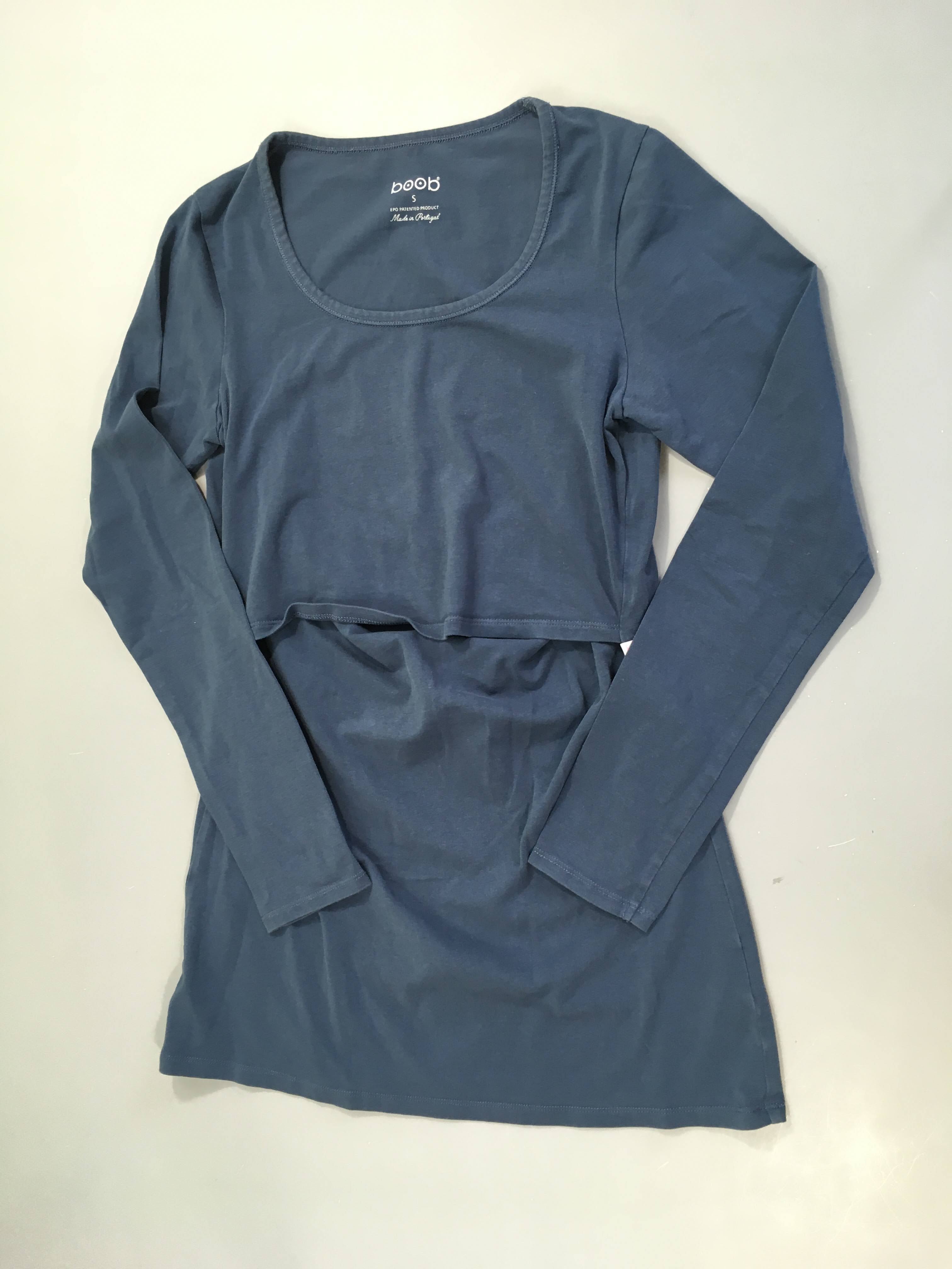 T-shirt m.l bleu d'allaitement, légèrement bouloché