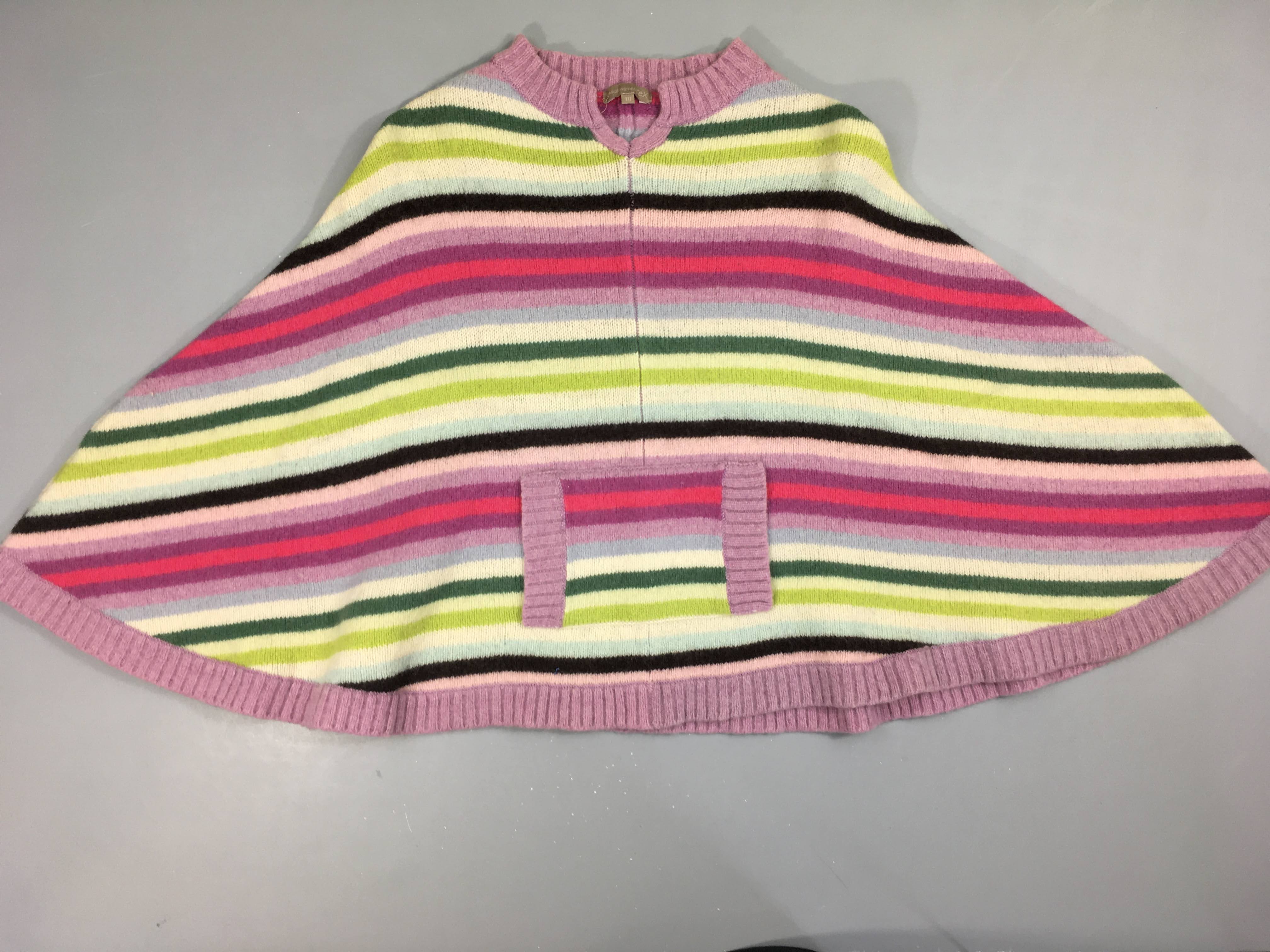 Poncho rayé multicolore, 100% laine d'agneau TU