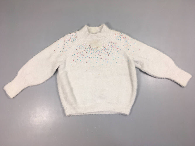 Pull duveteux gris clair sequins col montant, moins cher chez Petit Kiwi