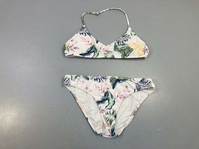 Bikini blanc feuillage/fleur vert-rose, moins cher chez Petit Kiwi