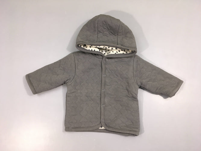 Gilet jersey gris matelassé à capuche doublé polar, légèrement bouloché, moins cher chez Petit Kiwi