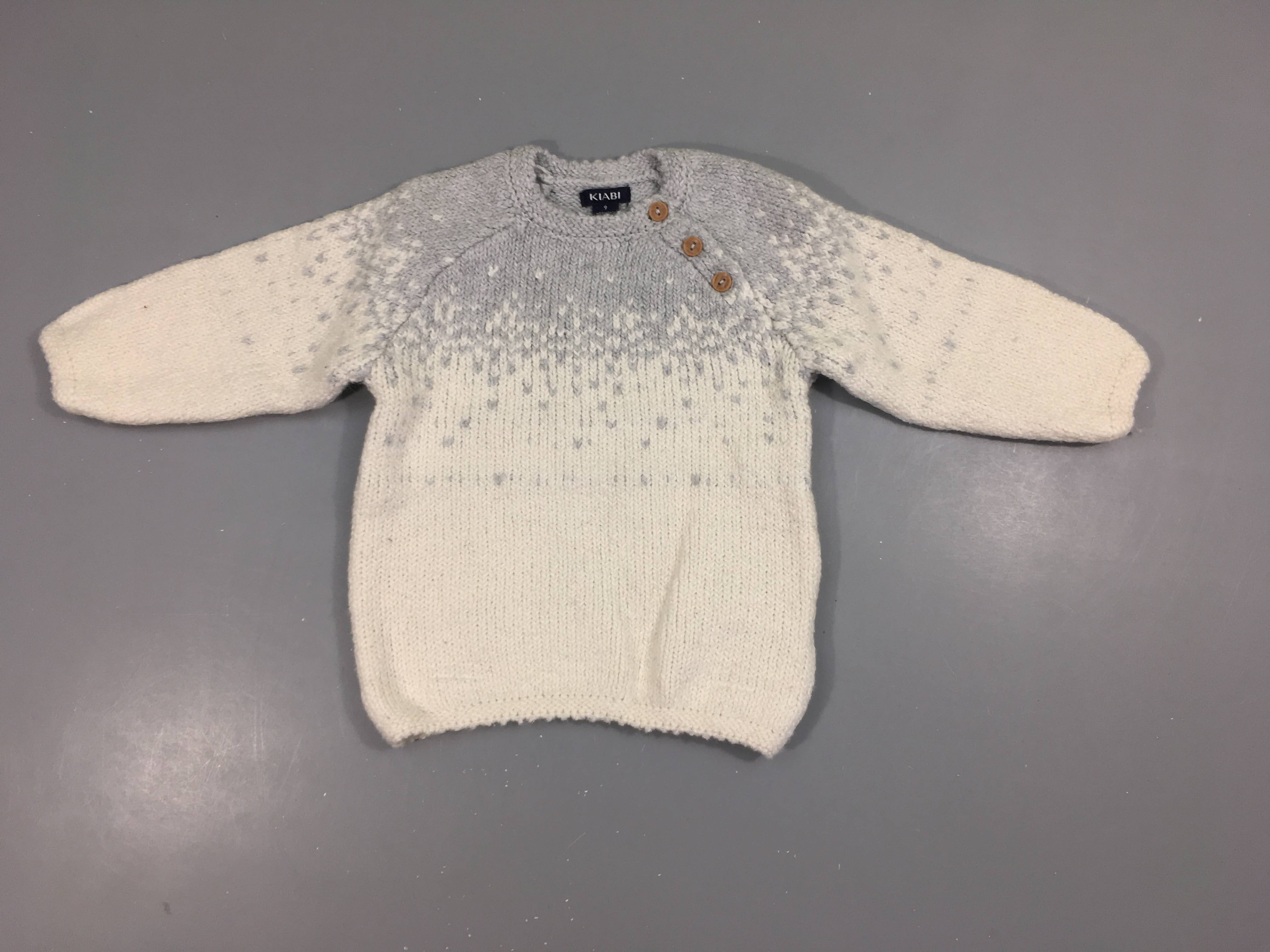 Pull gris clair /blanc chiné boutons