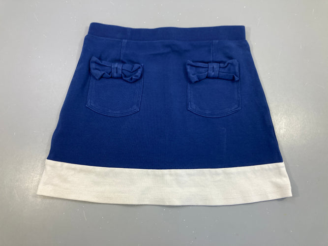 Jupe molleton bleu foncé/blanche poches noeuds, moins cher chez Petit Kiwi