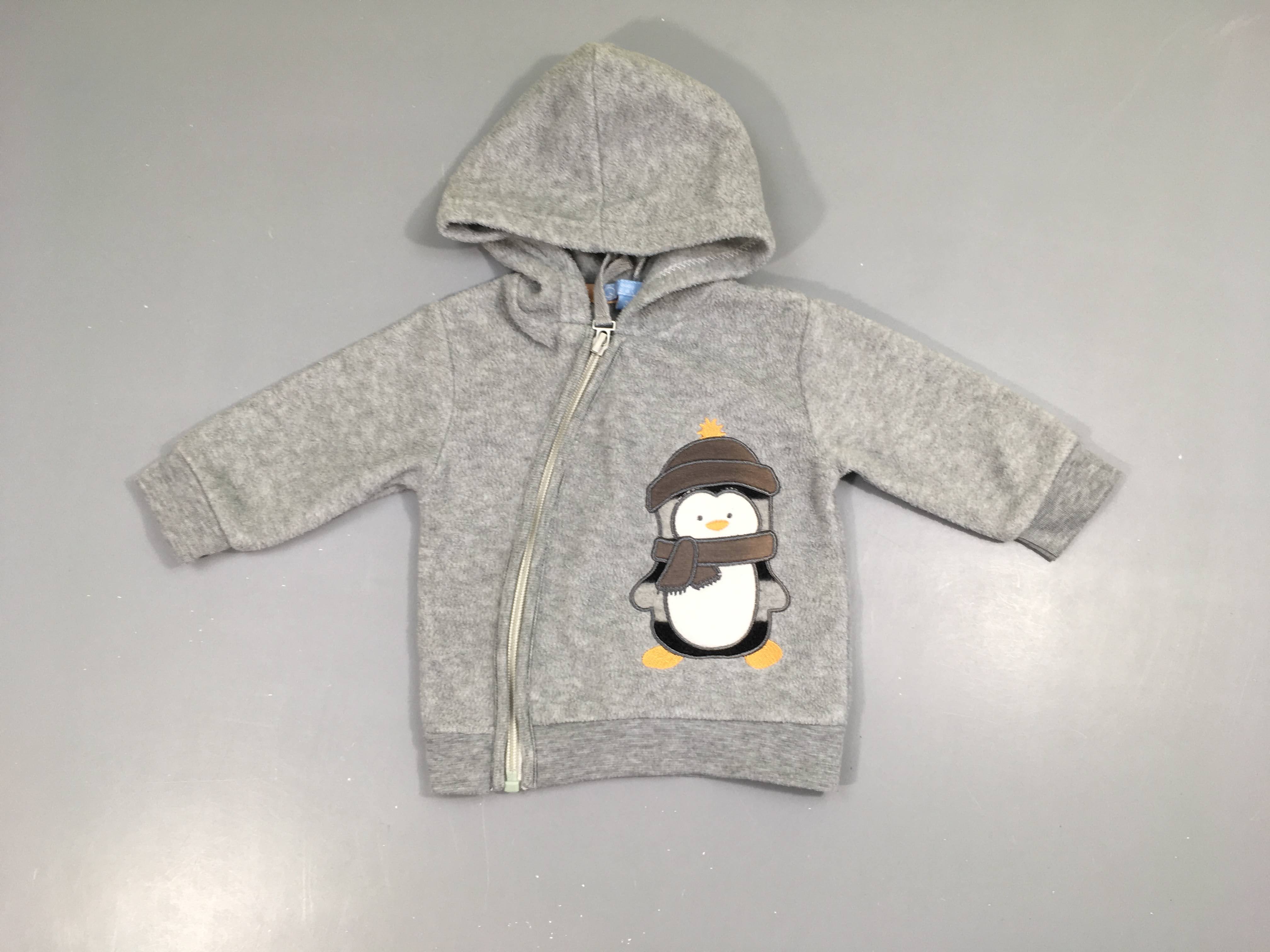 Polar zippé gris pingouin à capuche