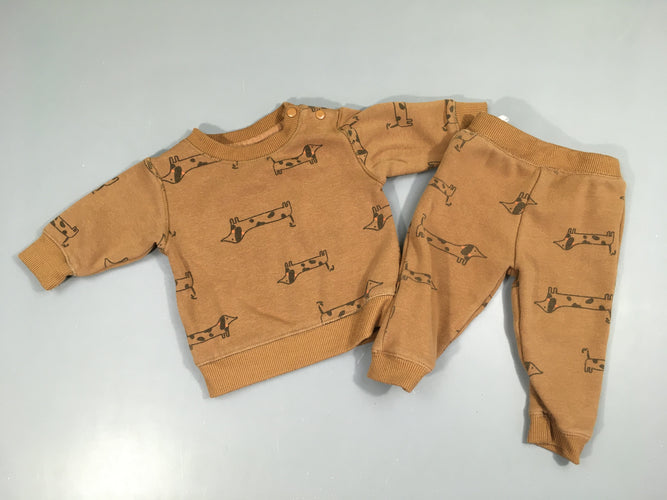 Sweat brun chiens + Pantalon, légèrement bouloché, moins cher chez Petit Kiwi
