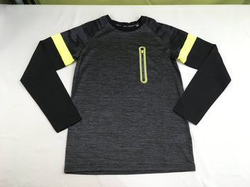 T-shirt m.l de sport gris foncé flammé poche zip jaune