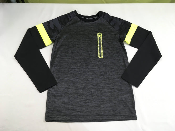 T-shirt m.l de sport gris foncé flammé poche zip jaune, moins cher chez Petit Kiwi