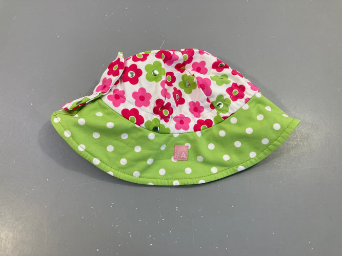 Chapeau vert pois fleurs roses pour la piscine, moins cher chez Petit Kiwi