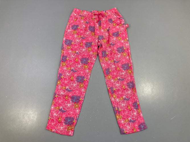 Pantalon léger fluide rose fleuri taille élastique, moins cher chez Petit Kiwi
