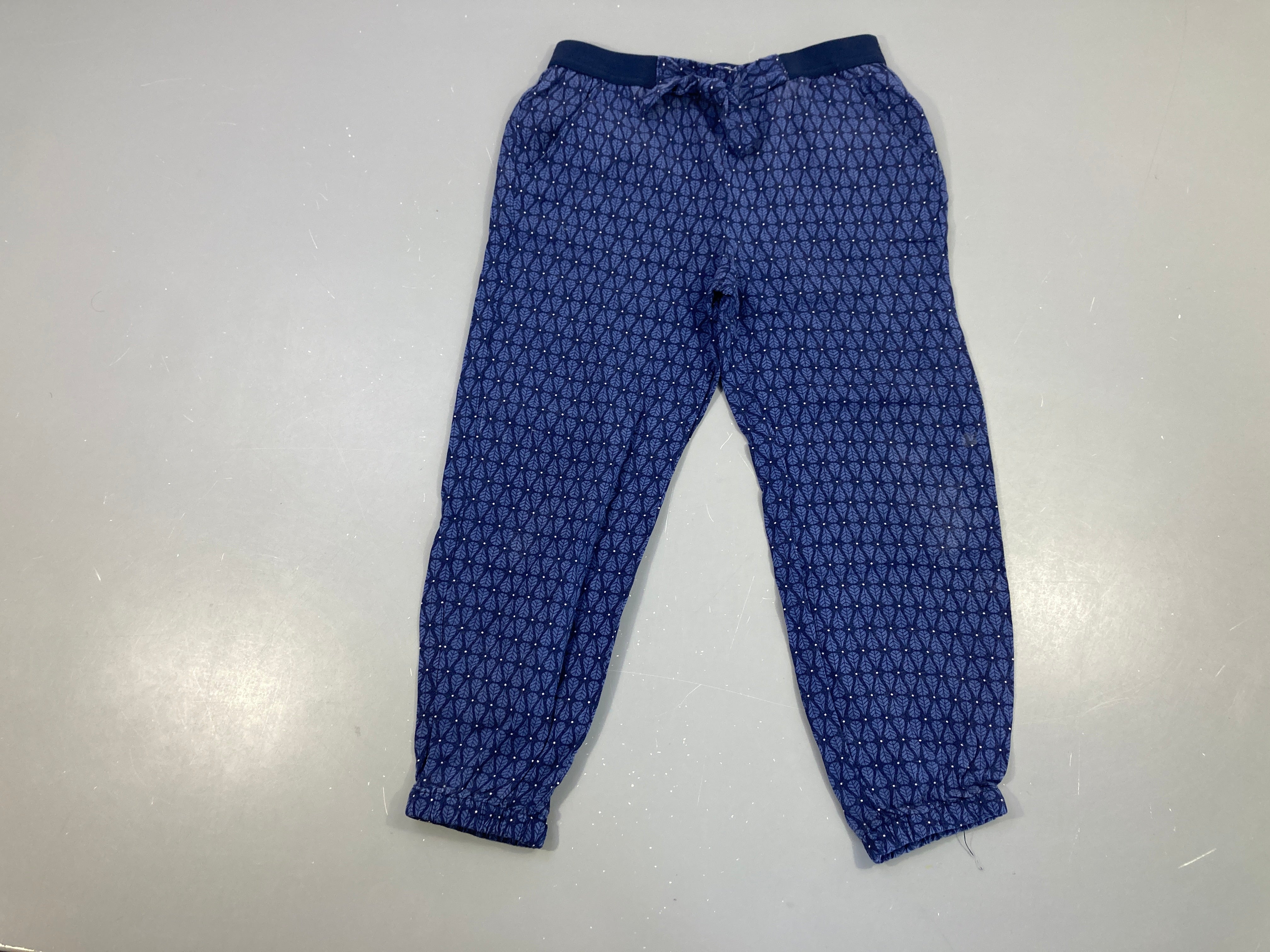 Pantalon léger fluide bleu foncé motifs taille et chevilles élastiques