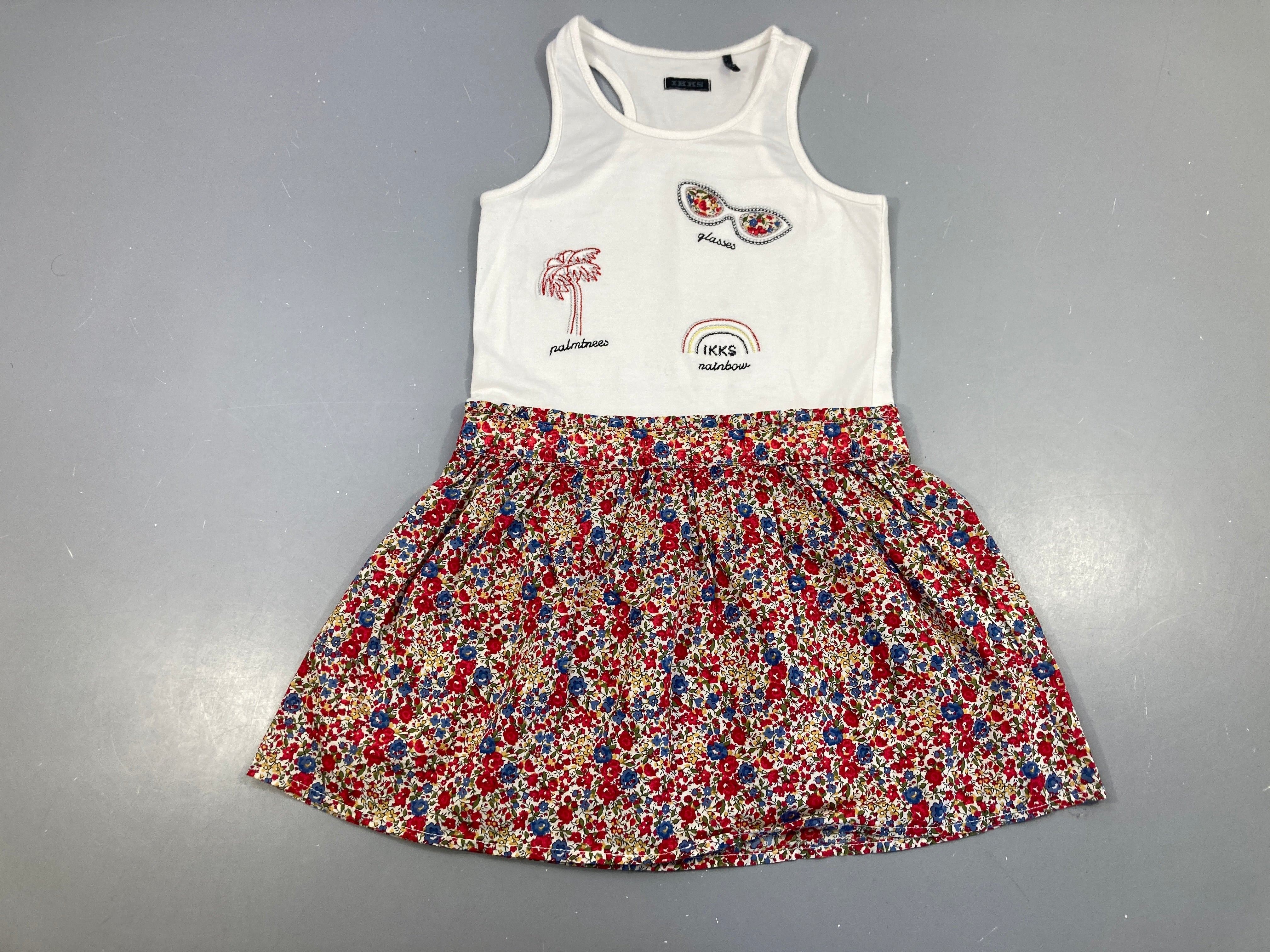 Robe s.m bi-matière haut jersey blanc lunettes, bas liberty rouge/bleu