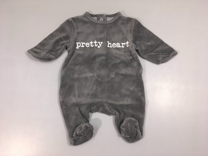 Pyjama velours gris pretty heart, moins cher chez Petit Kiwi