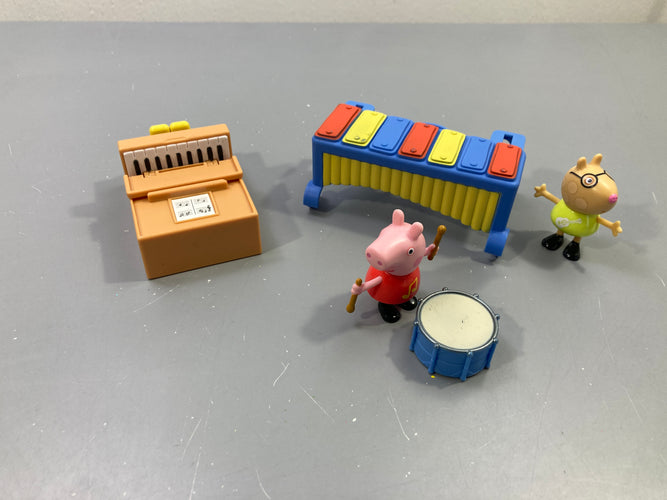 Figurines Peppa Pig musique, Peppa et Pedro Poney, piano, xylophone, tambour, moins cher chez Petit Kiwi