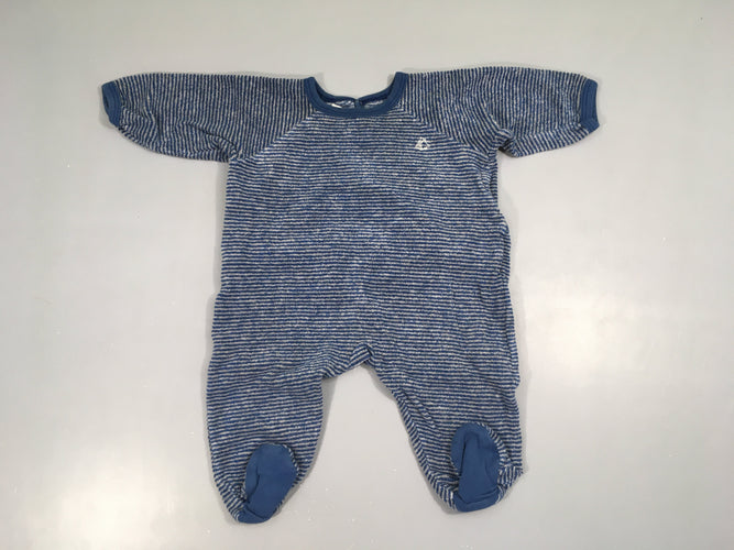 Pyjama éponge bleu rayé gris, moins cher chez Petit Kiwi