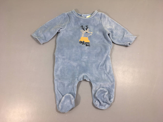 Pyjama velours bleu cerf, moins cher chez Petit Kiwi