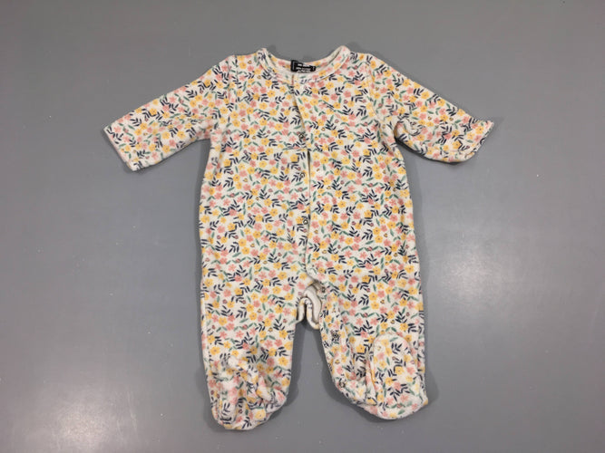 Pyjama velours blanc fleuri orange/rose, moins cher chez Petit Kiwi