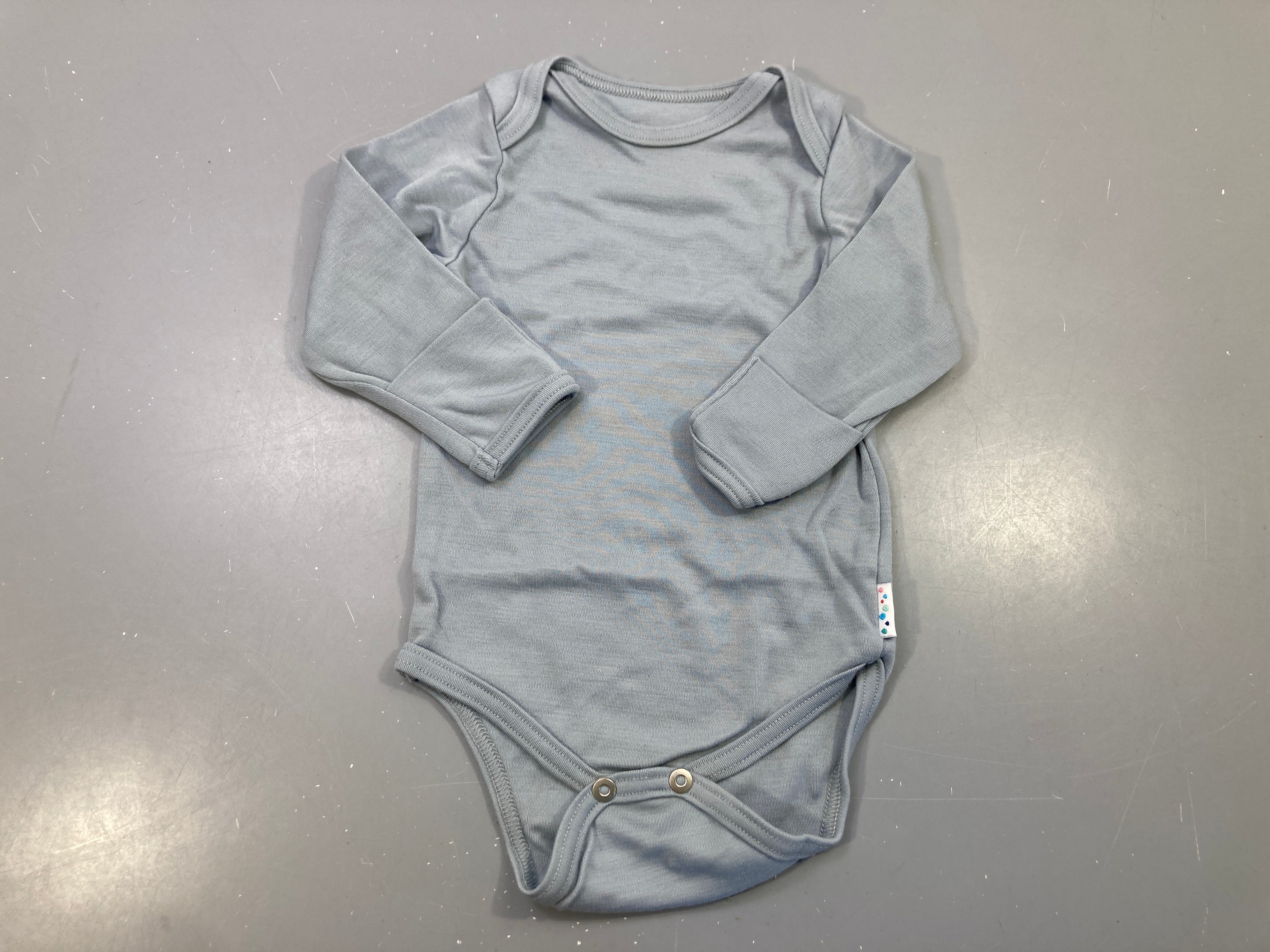 Body m.l gris bleu uni, moufles rabattables Merino SuperLove