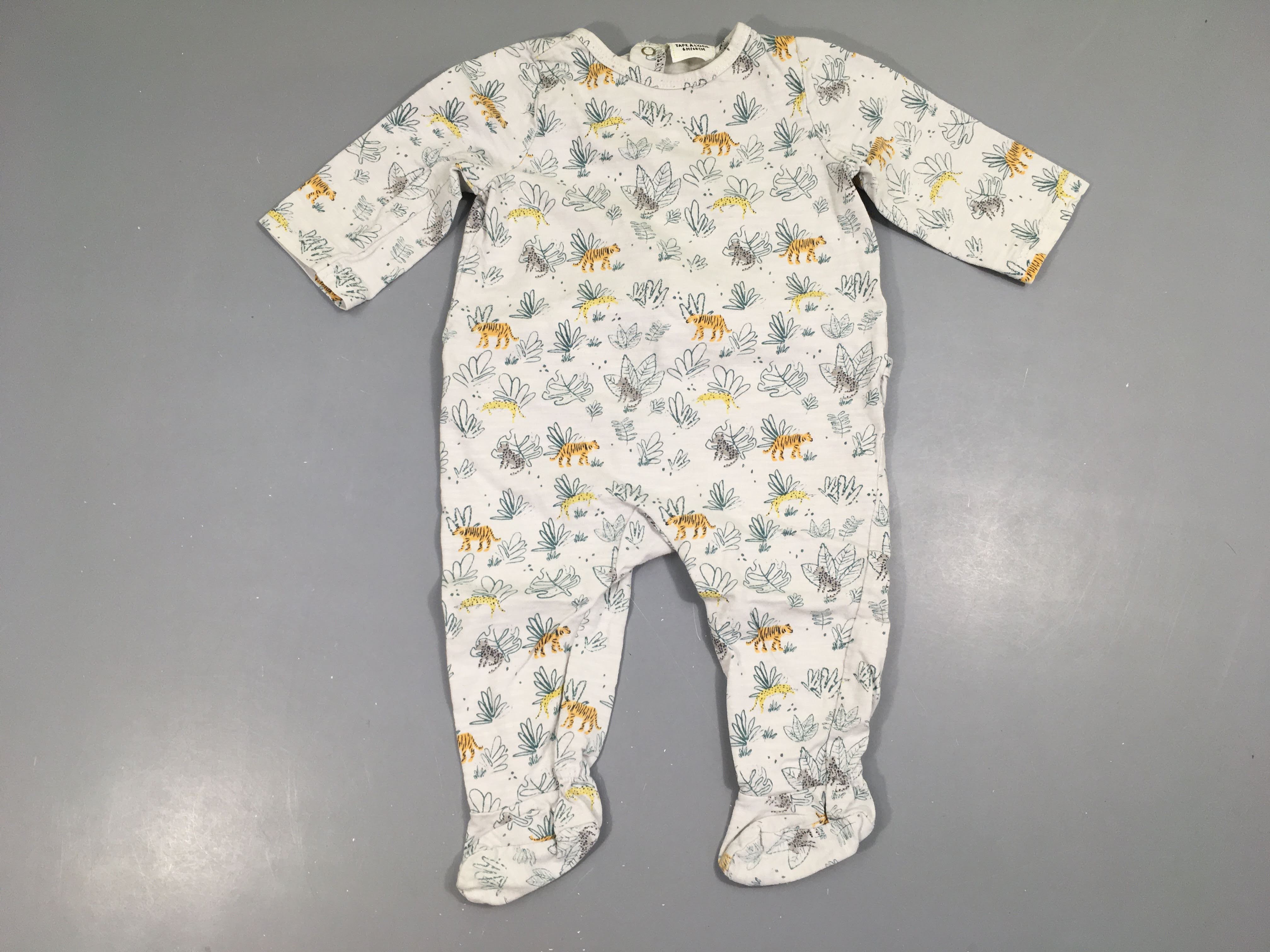 Pyjama jersey blanc grisé feuilles félins