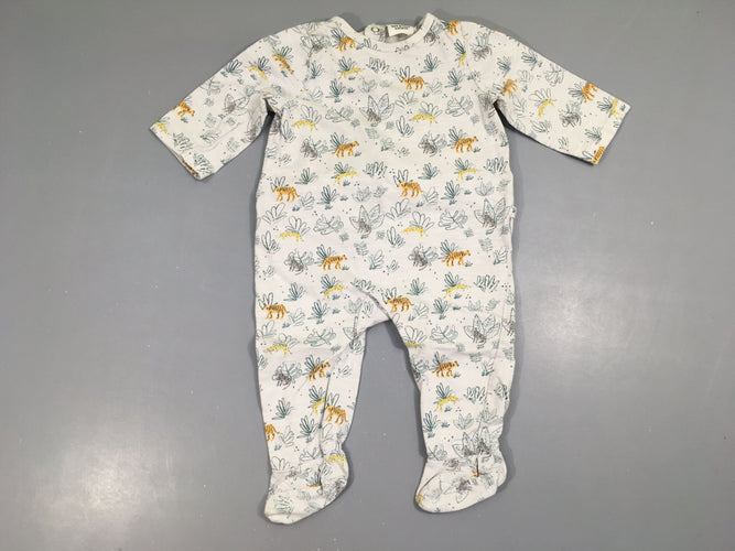 Pyjama jersey blanc grisé feuilles félins, moins cher chez Petit Kiwi