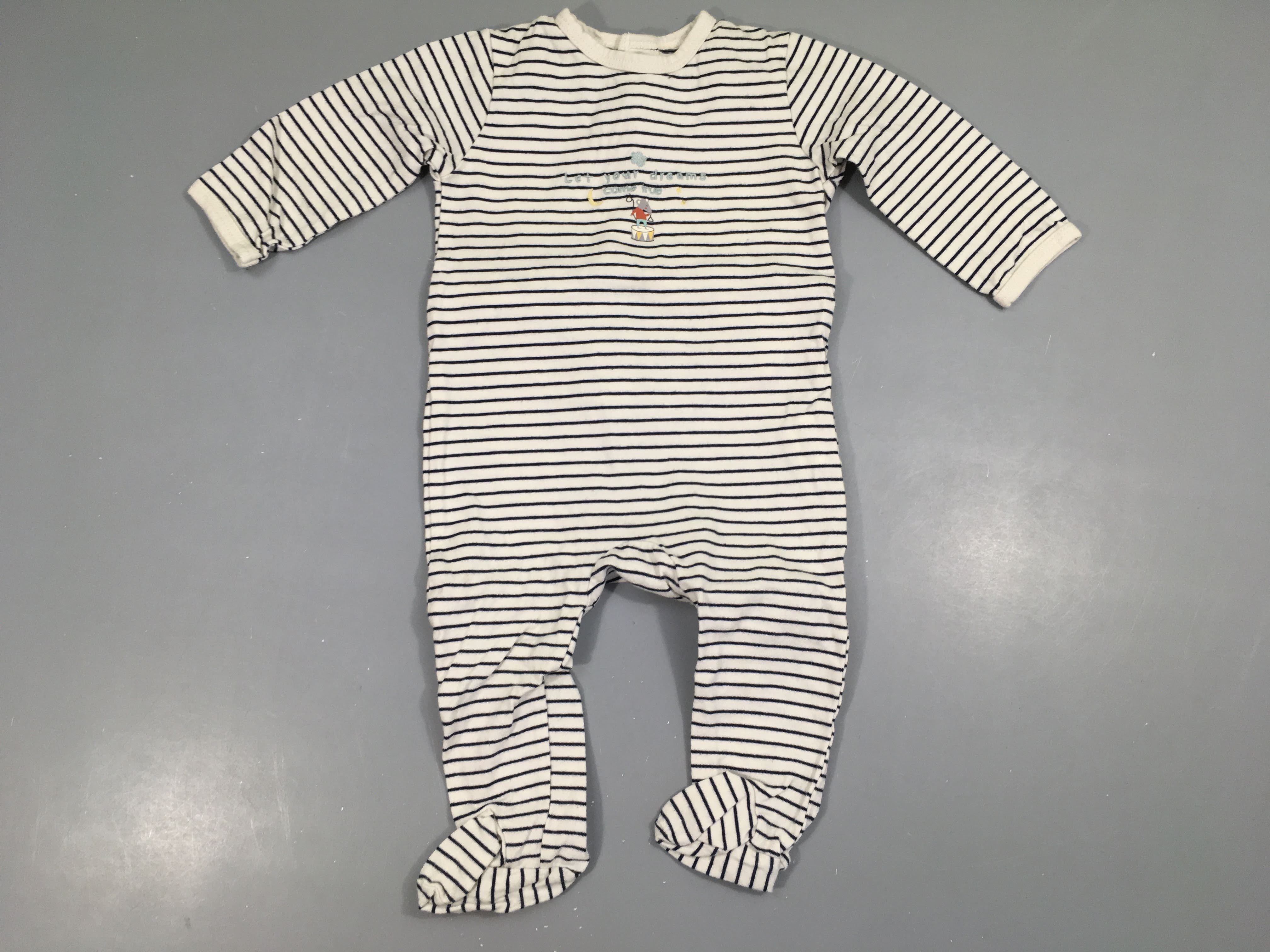 Pyjama jersey blanc rayé bleu foncé souris