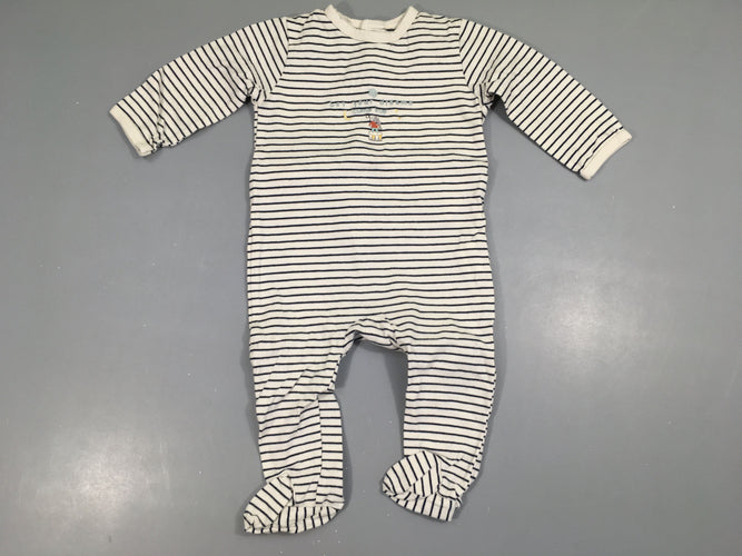 Pyjama jersey blanc rayé bleu foncé souris, moins cher chez Petit Kiwi