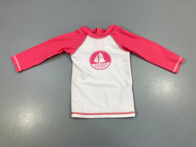 T-shirt anti-uv blanc/rose petit bateau, moins cher chez Petit Kiwi