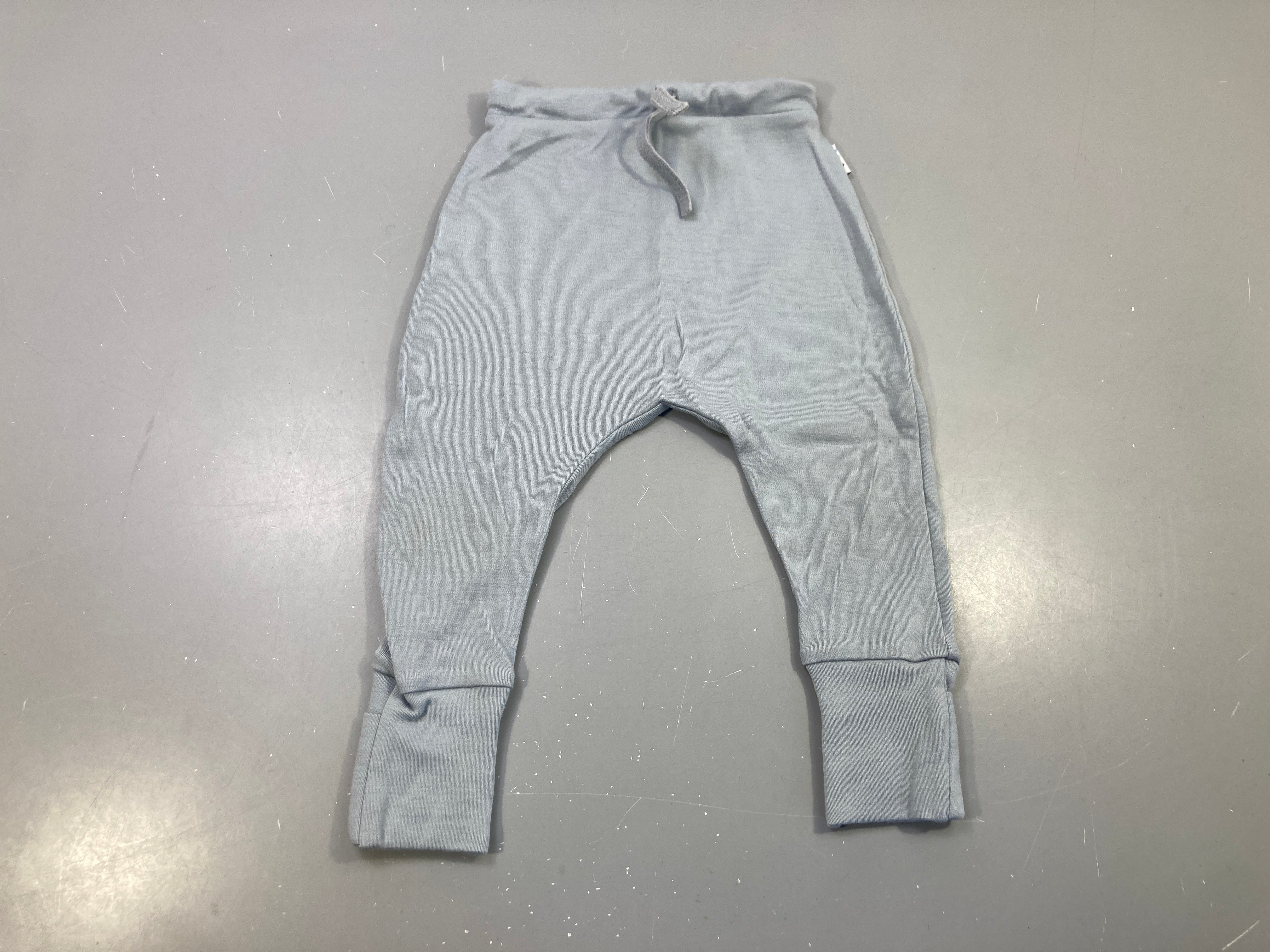 Pantalon gris bleu uni, cordon à la taille, chevilles à revers Merino SuperLove