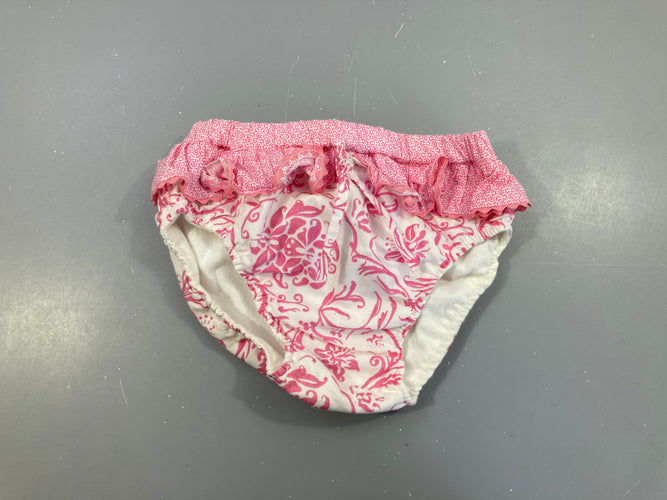 Culotte maillot couche blanc motifs rose volant, moins cher chez Petit Kiwi