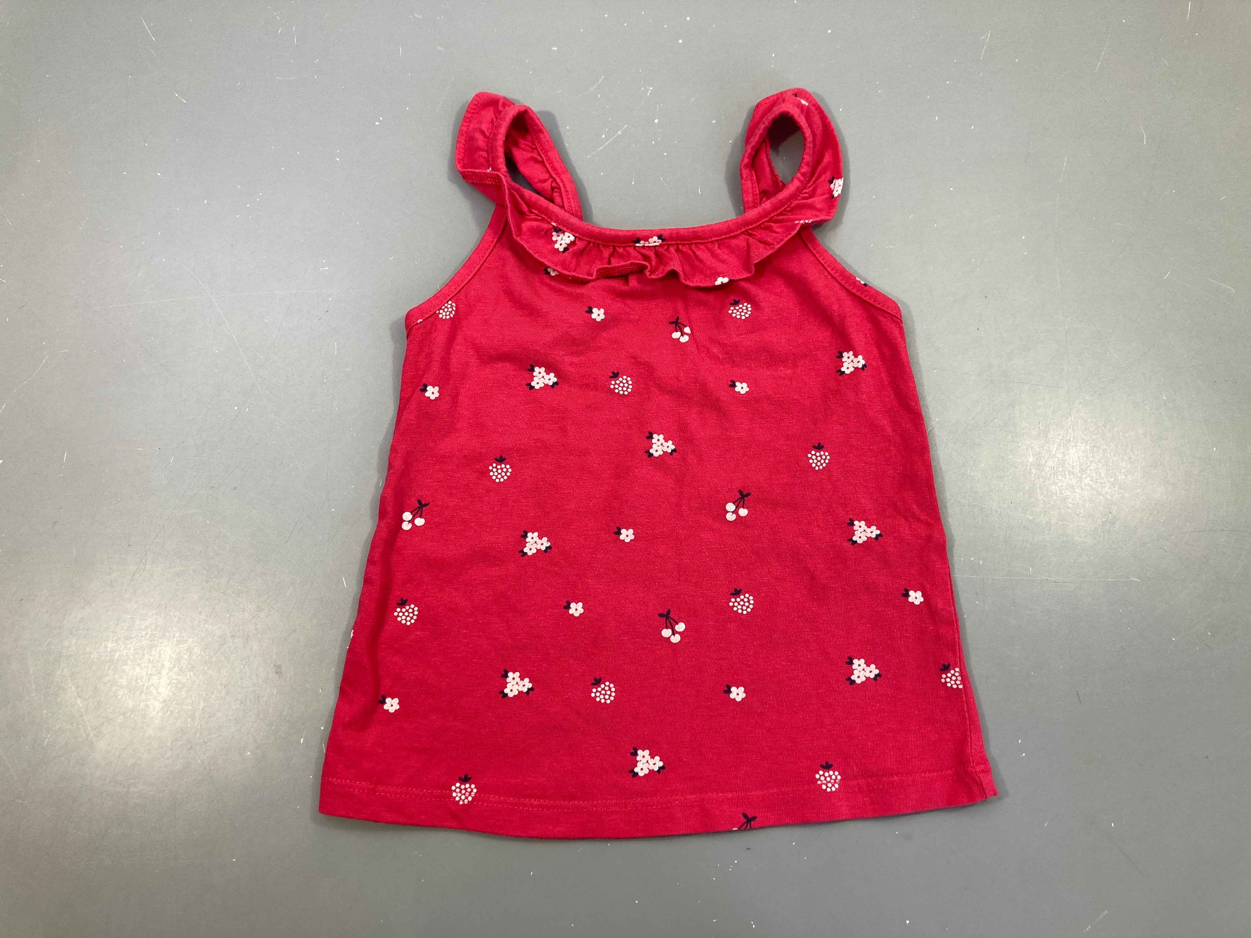 T-shirt fines bretelles rose fleurs/fruits