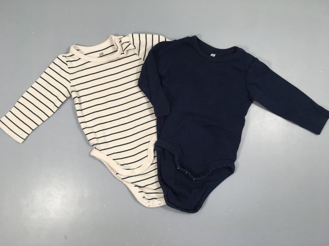 Lot de 2 bodies m.l bleu foncé/blanc rayé bleu foncé, moins cher chez Petit Kiwi