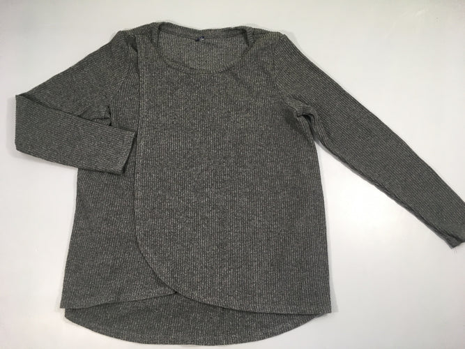 Pull d'allaitement léger gris foncé côtelé, légèrement bouloché, moins cher chez Petit Kiwi