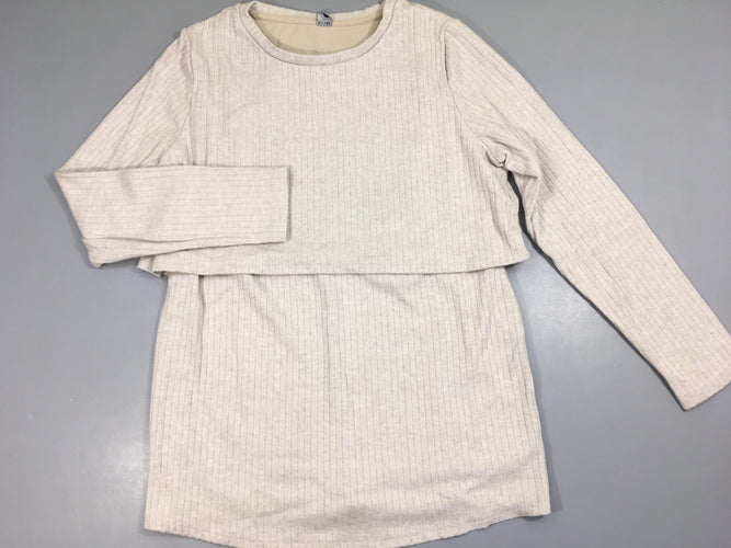 Pull d'allaitement léger beige côtelé, légèrement bouloché, moins cher chez Petit Kiwi