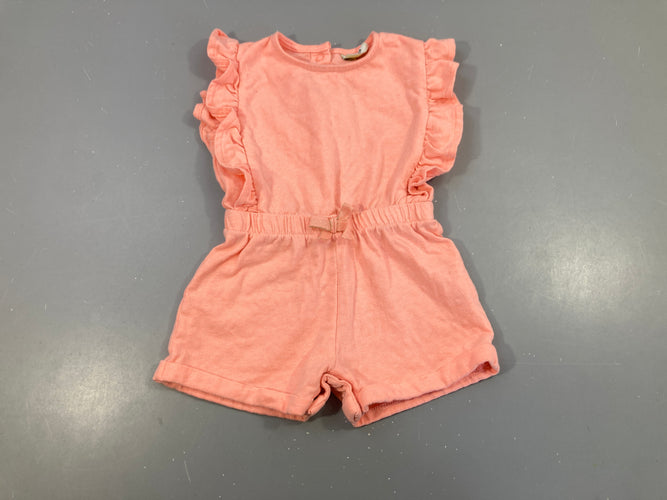 Combishort jersey m.c corail froufrous, légèrement bouloché, moins cher chez Petit Kiwi