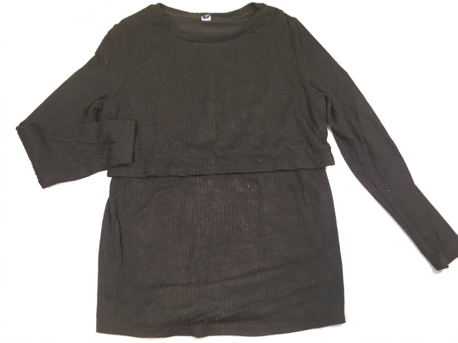 Pull d'allaitement léger noir côtelé, légèrement bouloché, moins cher chez Petit Kiwi