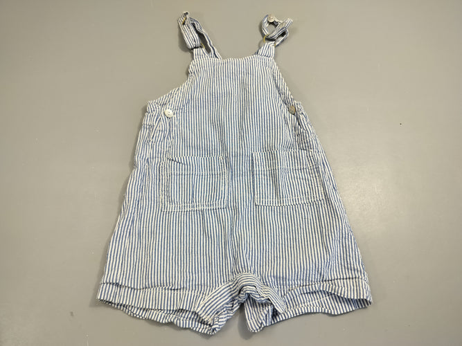 Salopette short blanche lignée bleue 100% coton, moins cher chez Petit Kiwi