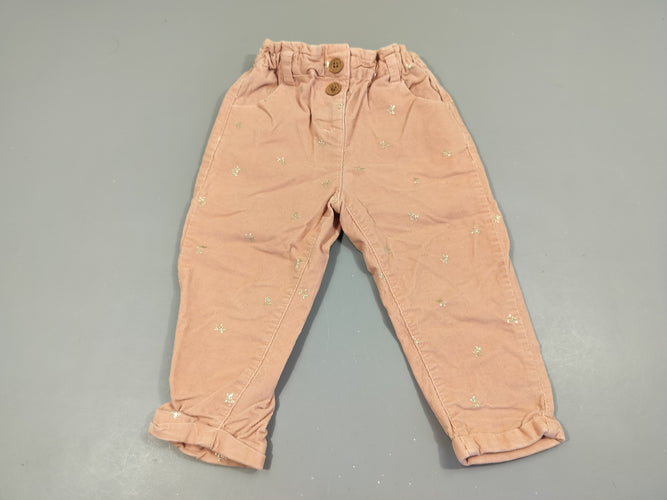 Pantalon chino velours côtelé rose clair, étoiles dorées  98% coton 2% élasthanne, moins cher chez Petit Kiwi
