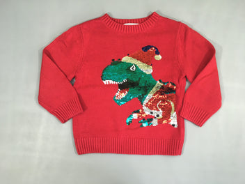 Pull rouge dino sequins réversibles