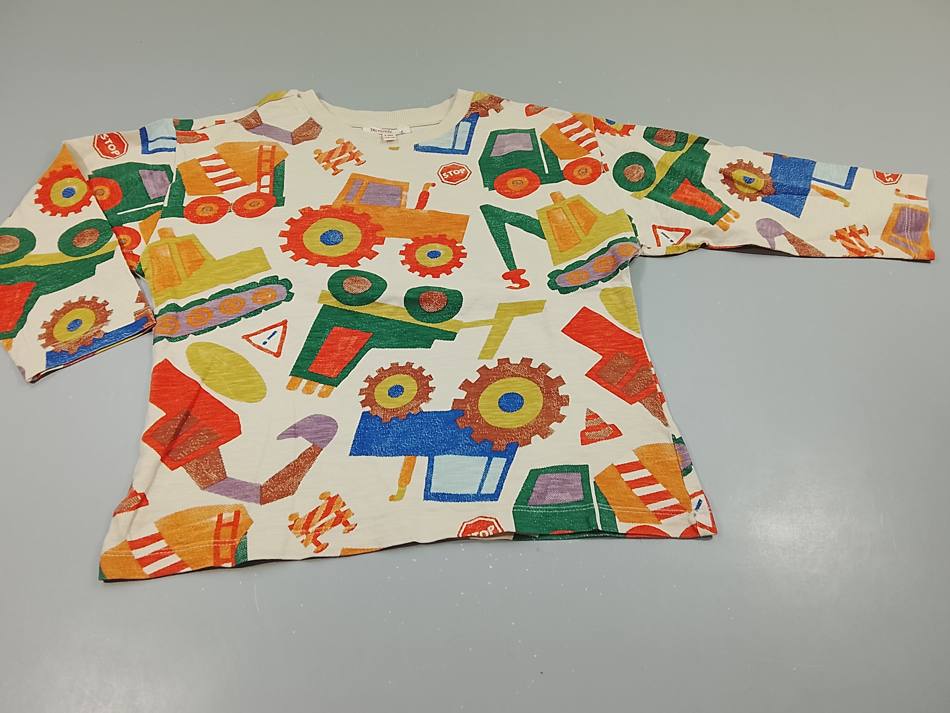 T-shirt m.l blanc flammé , engins de chantier