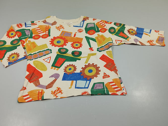 T-shirt m.l blanc flammé , engins de chantier, moins cher chez Petit Kiwi