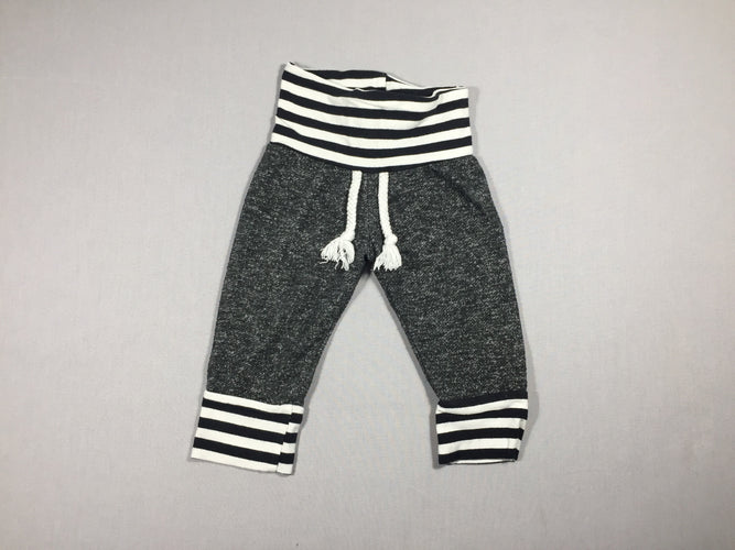 Pantalon gris chiné - ceinture et chevilles lignées blanc/noir, moins cher chez Petit Kiwi